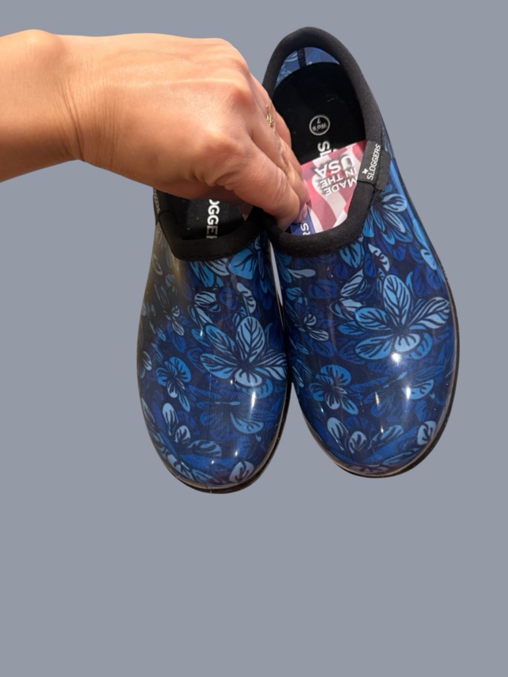 Sloggers Blue Floral Slip-On Waterproof Clogs